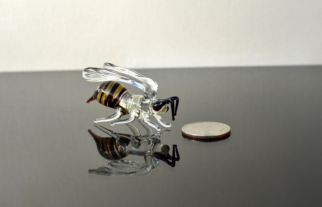 Handmade Glass Bee Figurine: Whimsical Art Glass Sculpture
