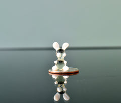 Lampwork Glass Bunny Miniature: Clear-White Whimsical Figurine