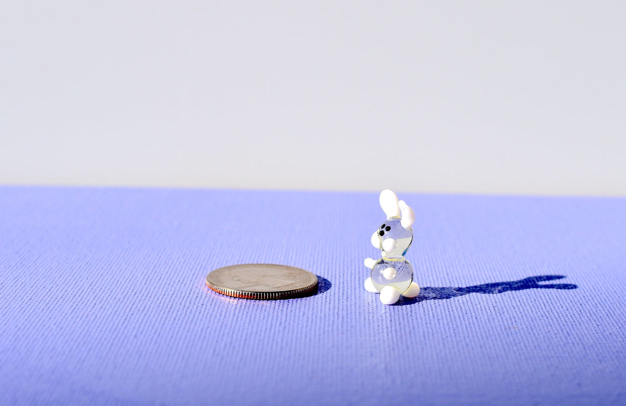 Lampwork Glass Bunny Miniature: Clear-White Whimsical Figurine