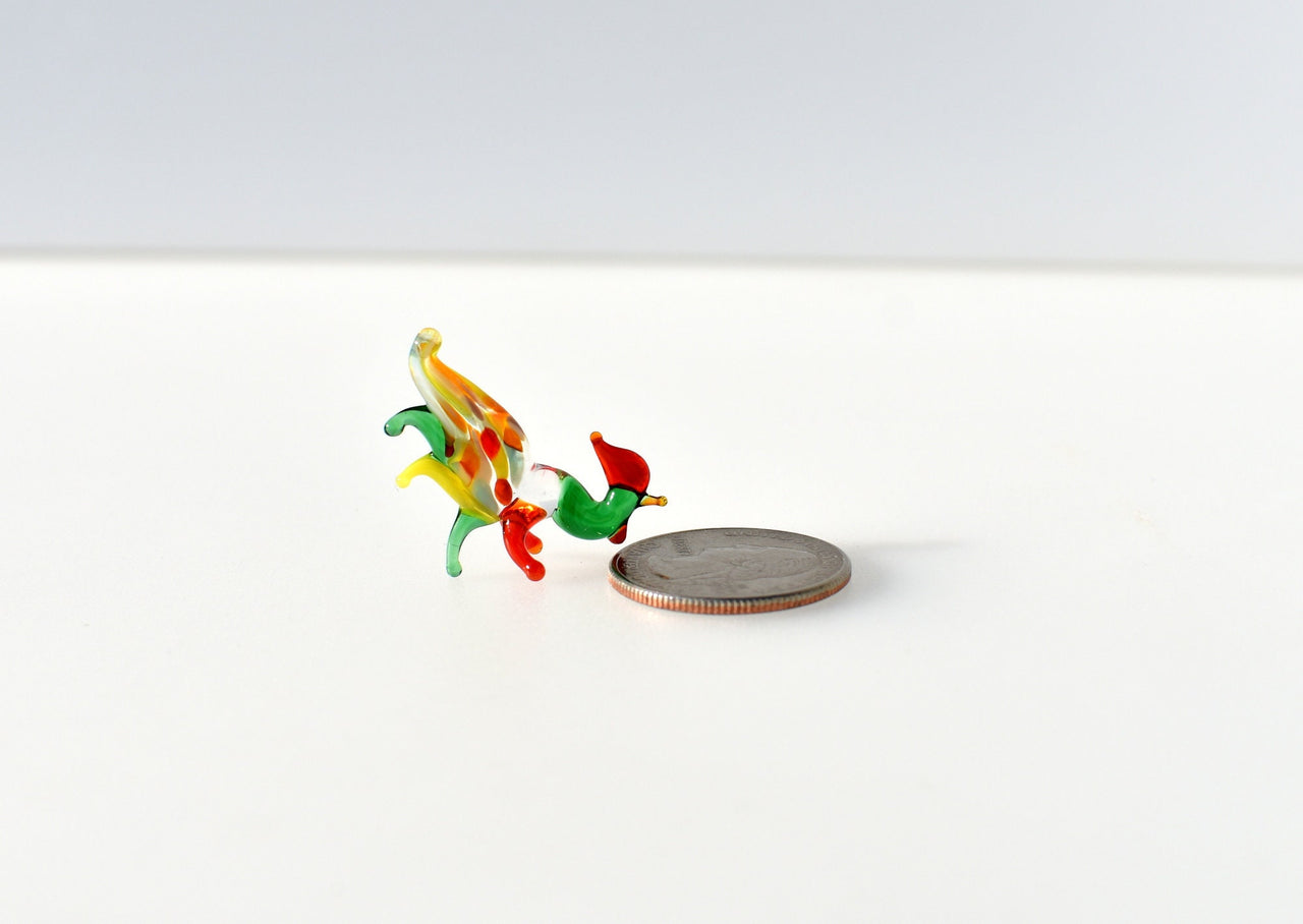 Lampwork Glass Rooster Miniature: Whimsical Colorful Figurine