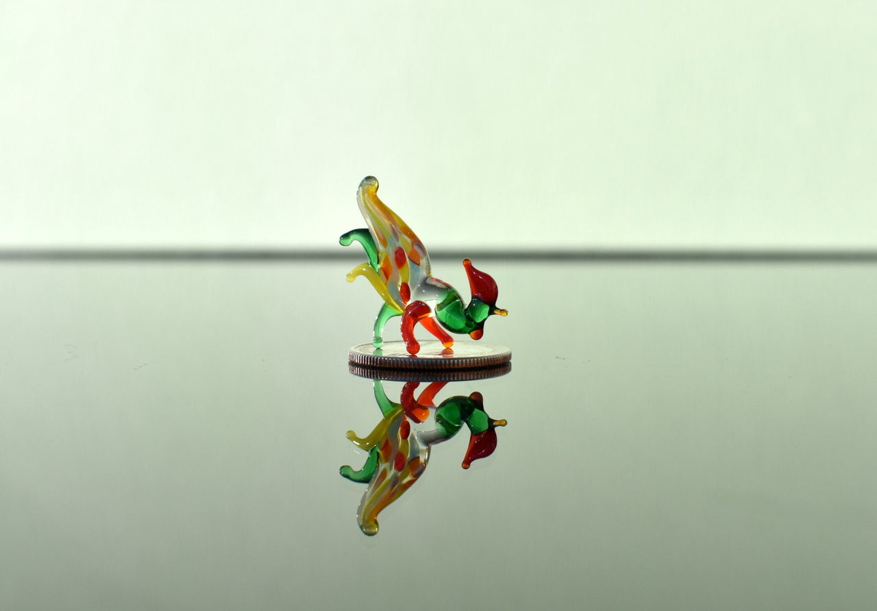 Lampwork Glass Rooster Miniature: Whimsical Colorful Figurine