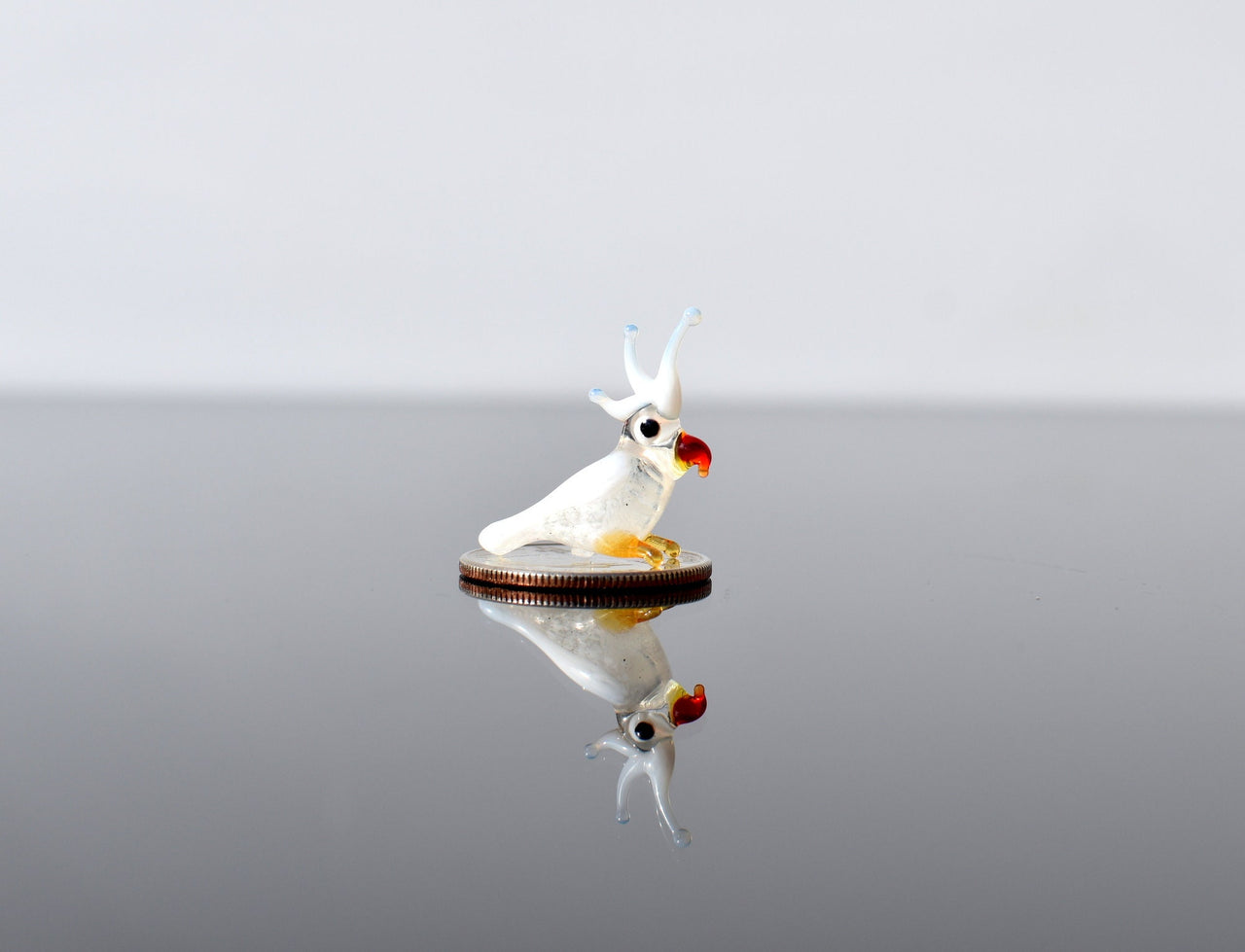 Handmade Glass Cockatoo Figurine: Whimsical Miniature Parrot Sculpture