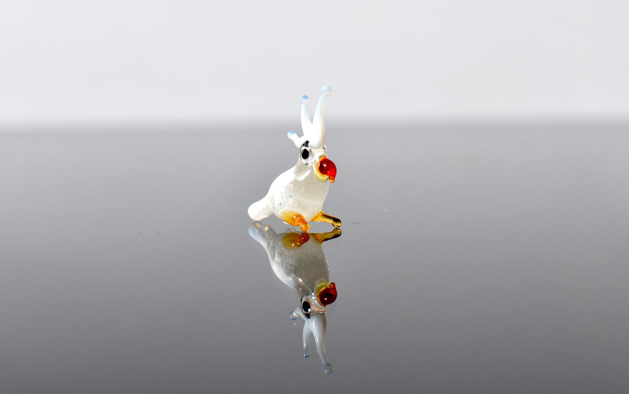 Cockatiel Figurine, Parrot, Tiny Glass Animals, Mini Cockatoo Figurine, Gift for Bird Lovers, Glass Bird Miniature, Blown Mini Glass Animals
