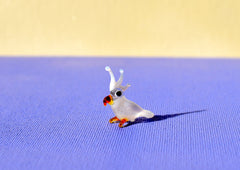 Handmade Glass Cockatoo Figurine: Whimsical Miniature Parrot Sculpture