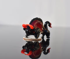 Flame Worked Glass Bull Figurine: Black and Red Art Glass Sculpture