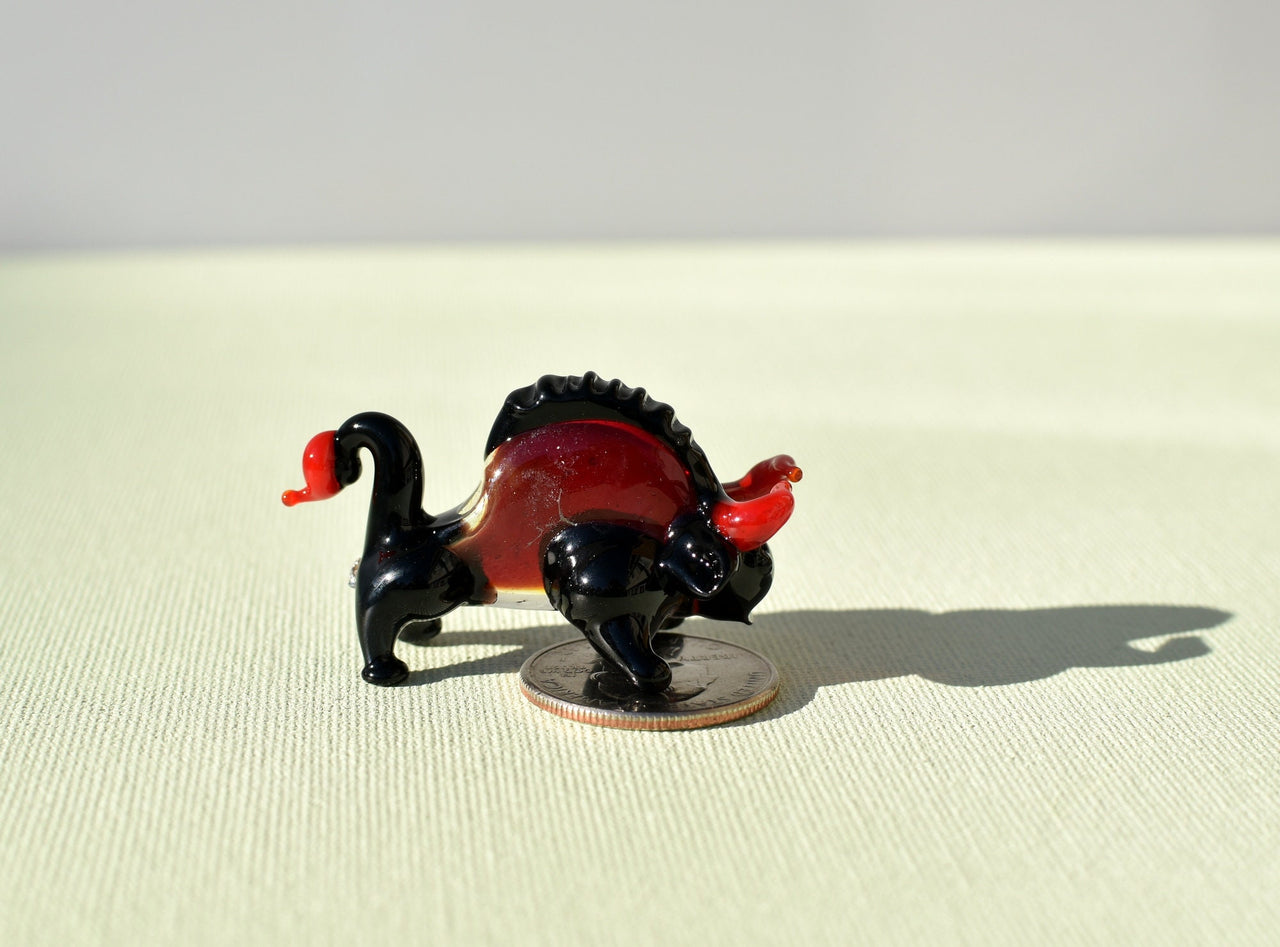 Flame Worked Glass Bull Figurine: Black and Red Art Glass Sculpture