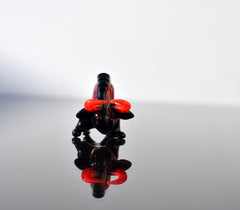Flame Worked Glass Bull Figurine: Black and Red Art Glass Sculpture