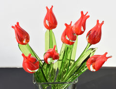 Handmade Red Glass Tulip: Collectible Flame-Worked Sculpture, 11.5 inch