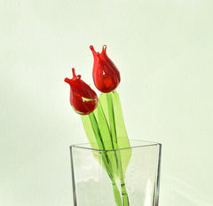 Handmade Red Glass Tulip: Collectible Flame-Worked Sculpture, 11.5 inch