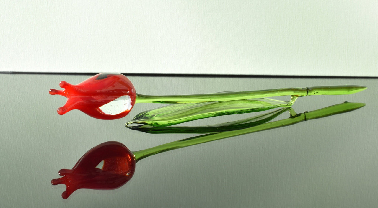 Handmade Red Glass Tulip: Collectible Flame-Worked Sculpture, 11.5 inch