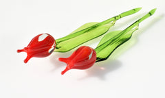 Handmade Red Glass Tulip: Collectible Flame-Worked Sculpture, 11.5 inch