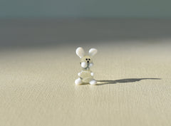 Lampwork Glass Bunny Miniature: Clear-White Whimsical Figurine