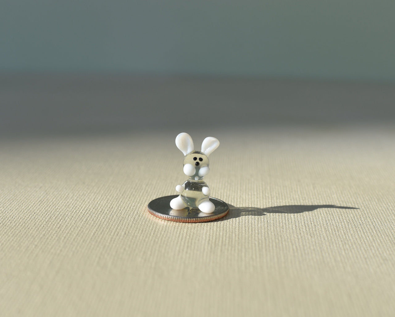 Lampwork Glass Bunny Miniature: Clear-White Whimsical Figurine