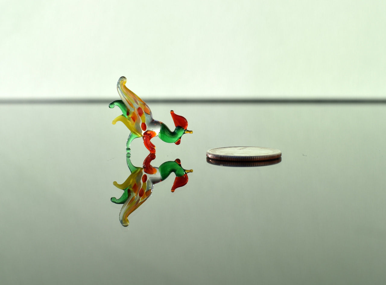 Lampwork Glass Rooster Miniature: Whimsical Colorful Figurine