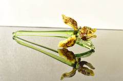 Handmade Yellow Glass Tiger Iris Flower Sculpture: Weatherproof Art Glass, 8-inch