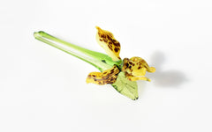 Handmade Yellow Glass Tiger Iris Flower Sculpture: Weatherproof Art Glass, 8-inch