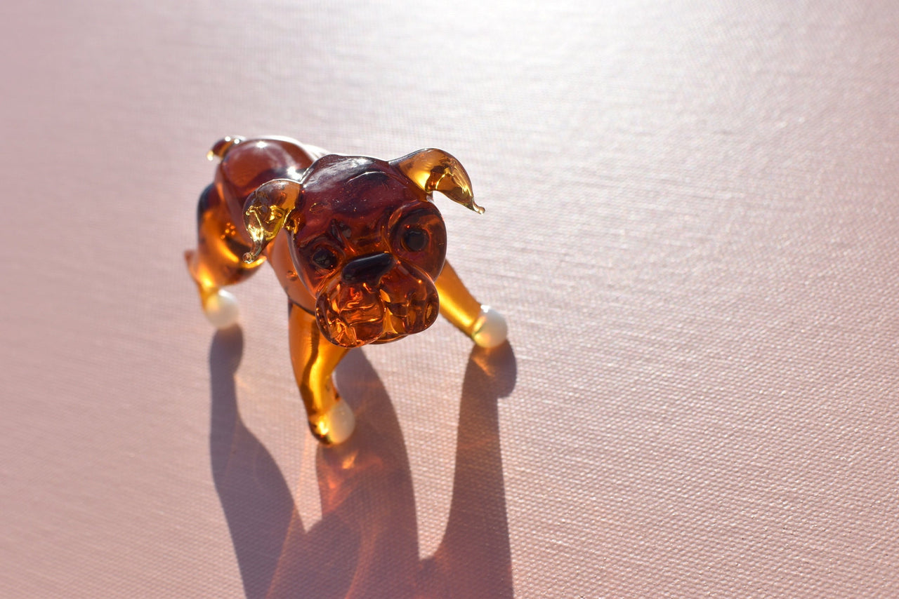 Handmade Glass Bulldog Figurine: Collectible Art Glass Sculpture