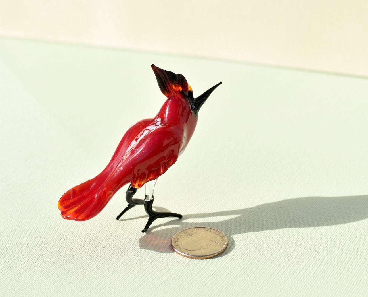 Handmade Glass Bird Figurine: Collectible Cardinal Sculpture