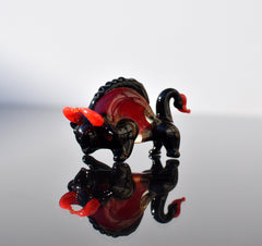 Handblown Glass Bull, Glass Animals, Blown Glass Animals, Bull Figurine, Bull Statue, Bull Sculpture, Glass Sculpture Red/Black Bull