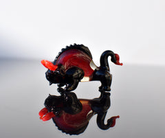 Flame Worked Glass Bull Figurine: Black and Red Art Glass Sculpture