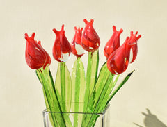 Handmade Red Glass Tulip: Collectible Flame-Worked Sculpture, 11.5 inch