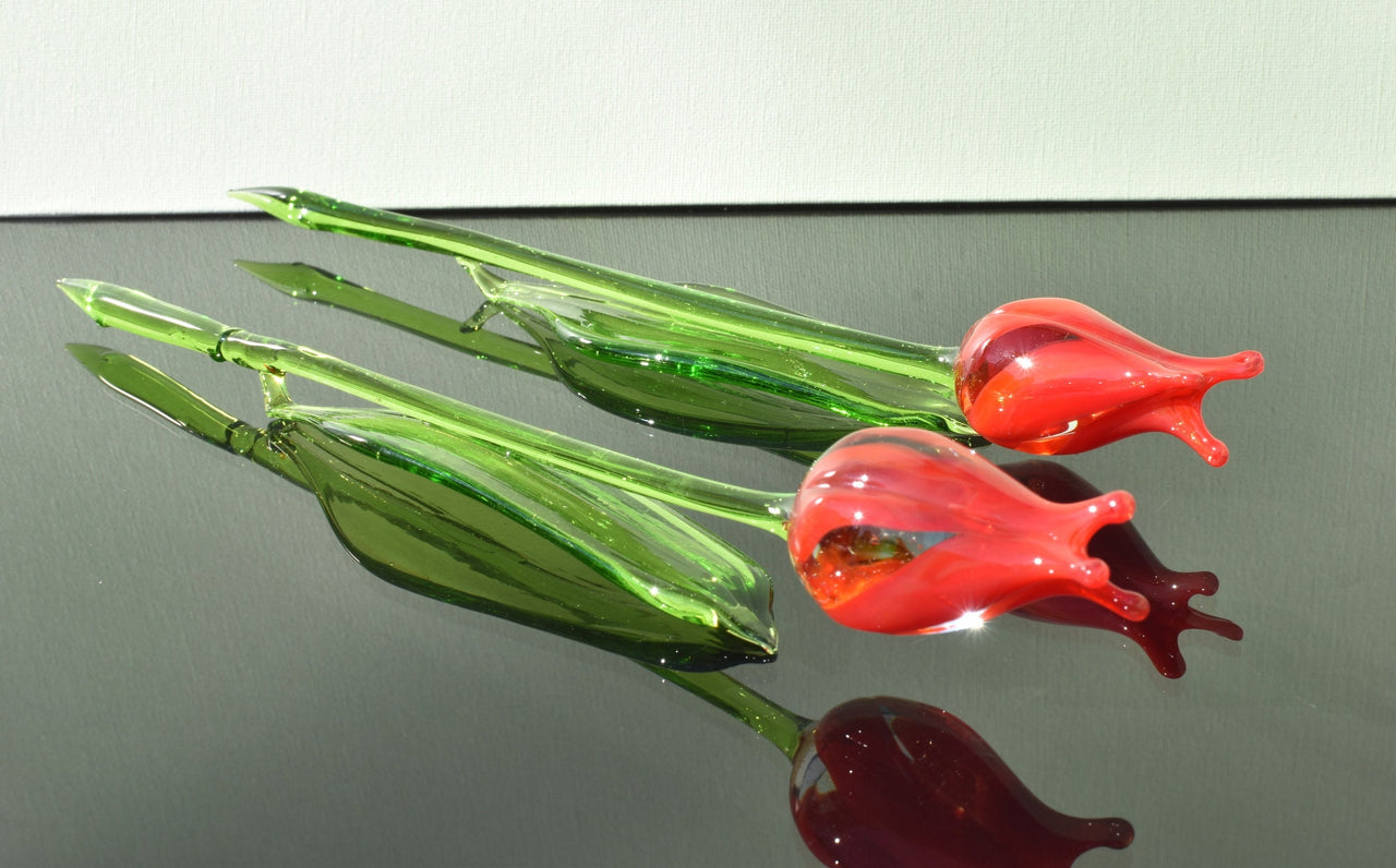 Handmade Red Glass Tulip: Collectible Flame-Worked Sculpture, 11.5 inch