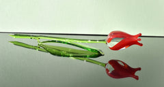 Handmade Red Glass Tulip: Collectible Flame-Worked Sculpture, 11.5 inch