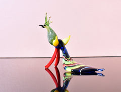 Hand Blown Art Glass Peacock Figurine: Whimsical Flame Worked Sculpture