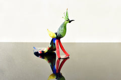 Hand Blown Art Glass Peacock Figurine: Whimsical Flame Worked Sculpture
