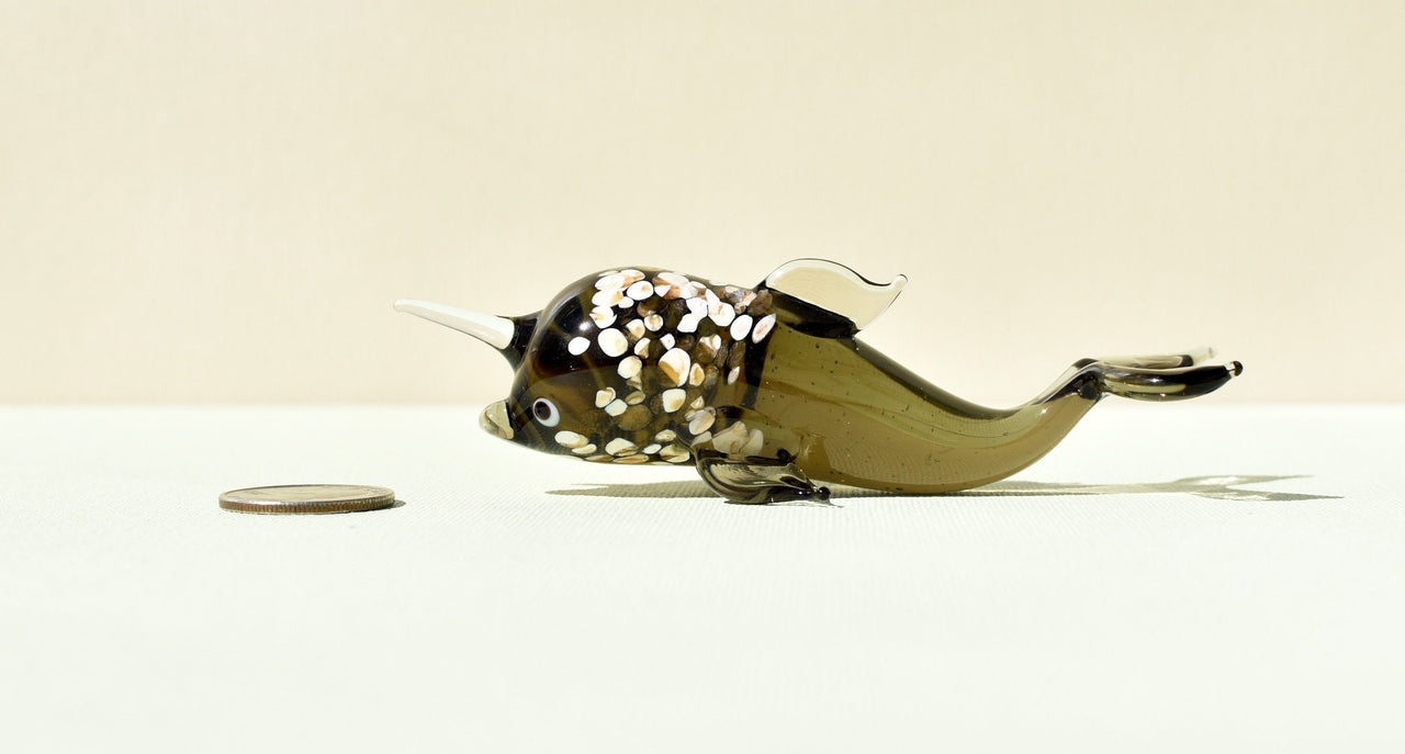 Handmade Glass Narwhal Figurine: Flame Work Collectible, 4-inch