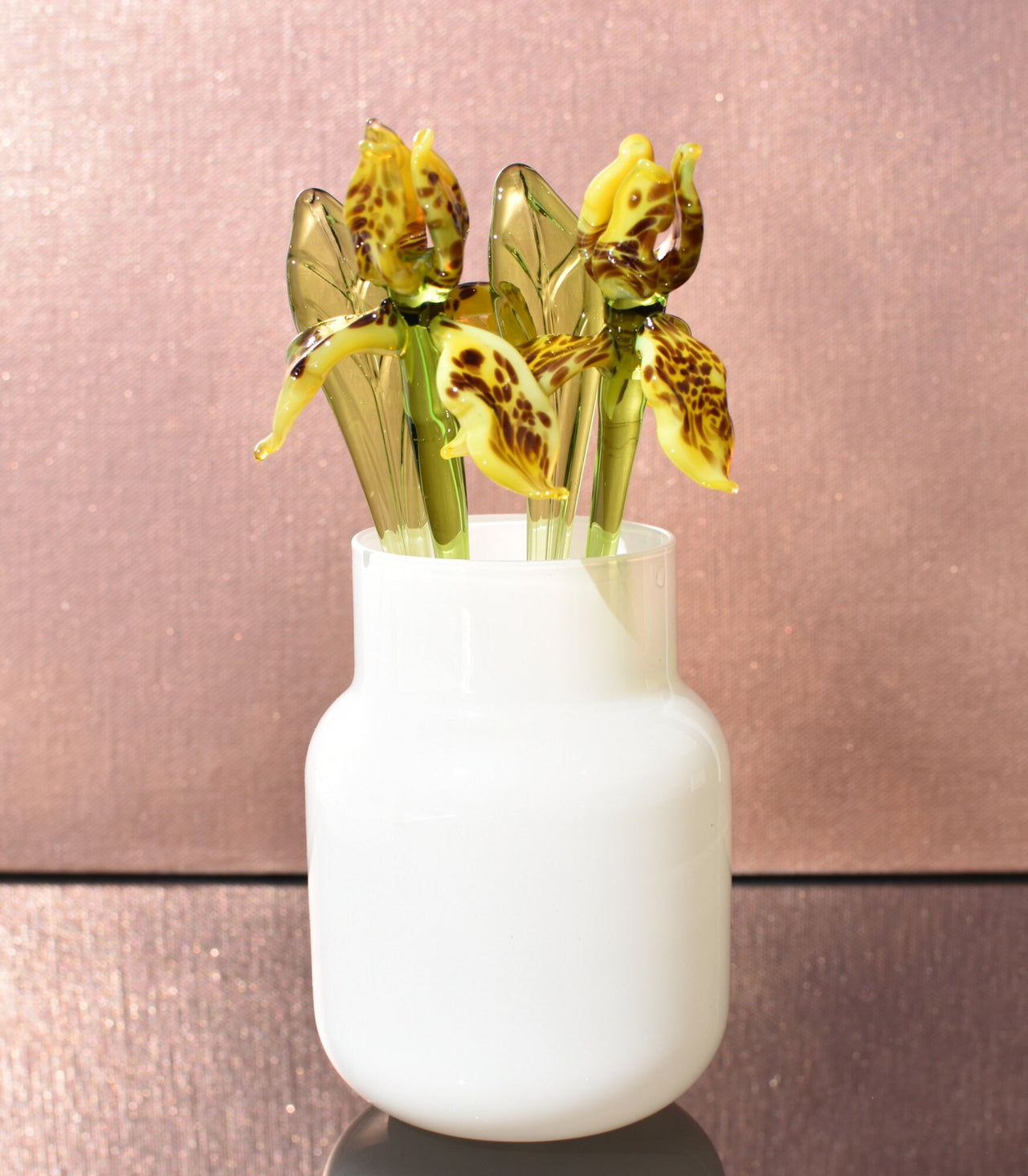 Handmade Yellow Glass Tiger Iris Flower Sculpture: Weatherproof Art Glass, 8-inch