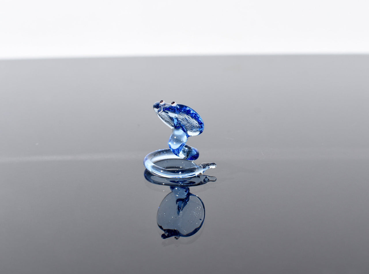 Lampwork Glass Cobra Miniature: Blue Glass Menagerie Figurine
