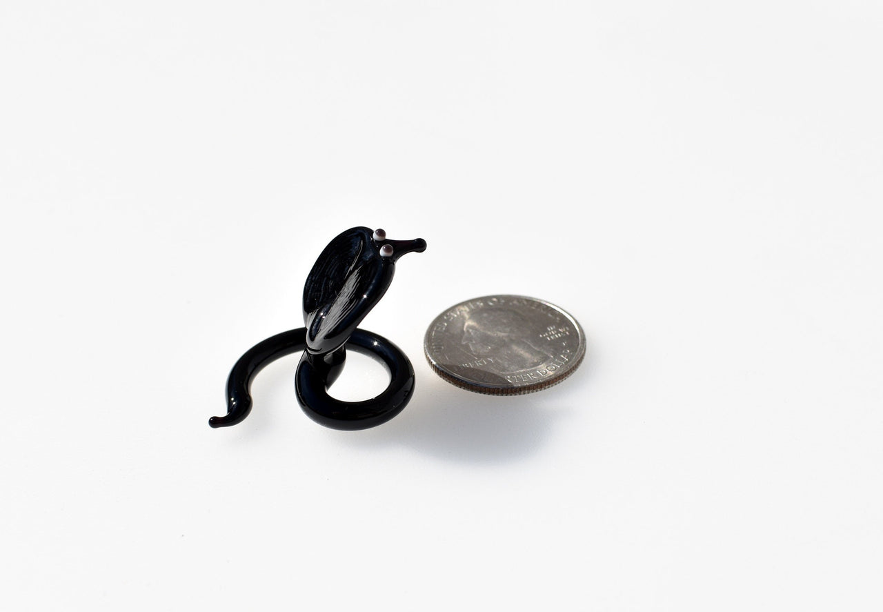 Lampwork Glass Cobra Miniature: Black Glass Menagerie Figurine