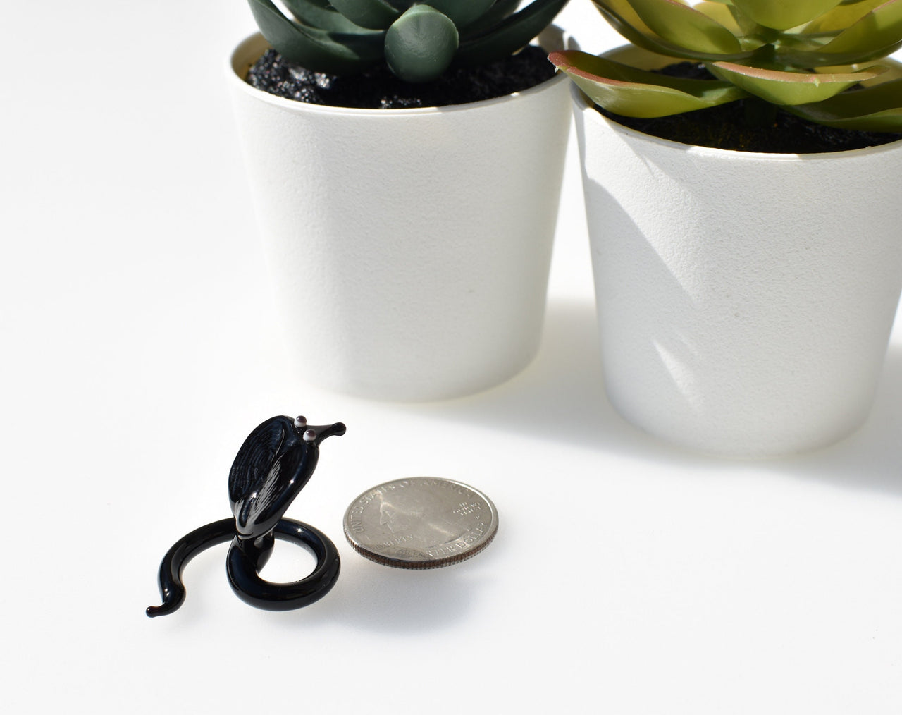 Lampwork Glass Cobra Miniature: Black Glass Menagerie Figurine