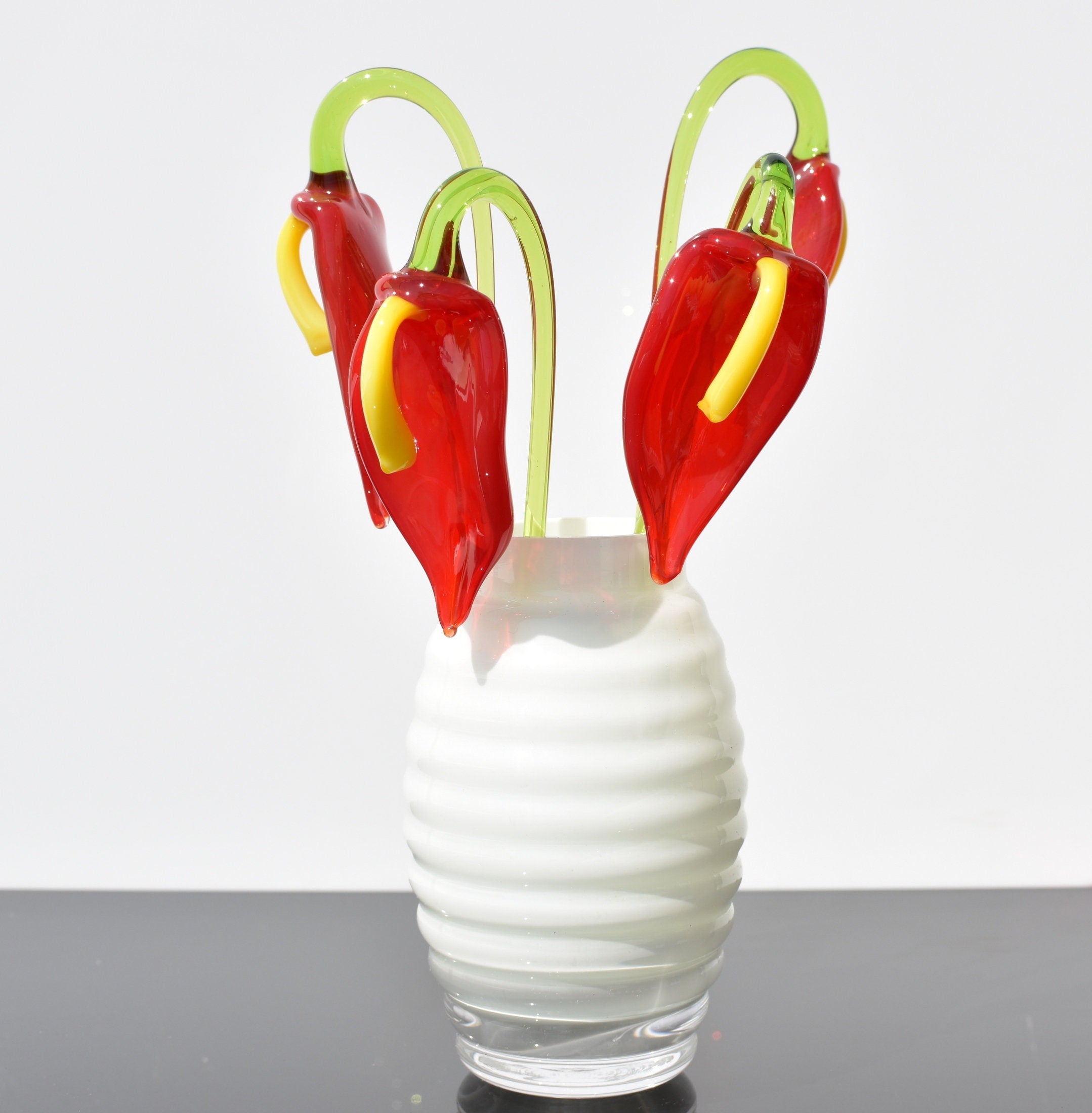 Handmade Glass Anthurium Flower: Red & Yellow Flame-Worked Sculpture