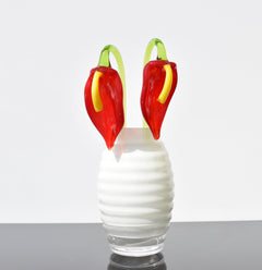 Handmade Glass Anthurium Flower: Red & Yellow Flame-Worked Sculpture