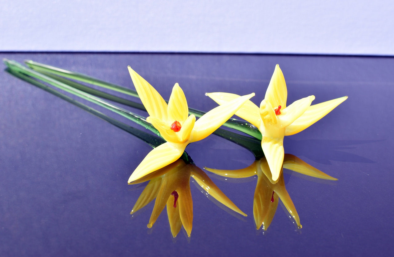 Yellow Glass Bird of Paradise Flower: Handmade Flame Work Sculpture