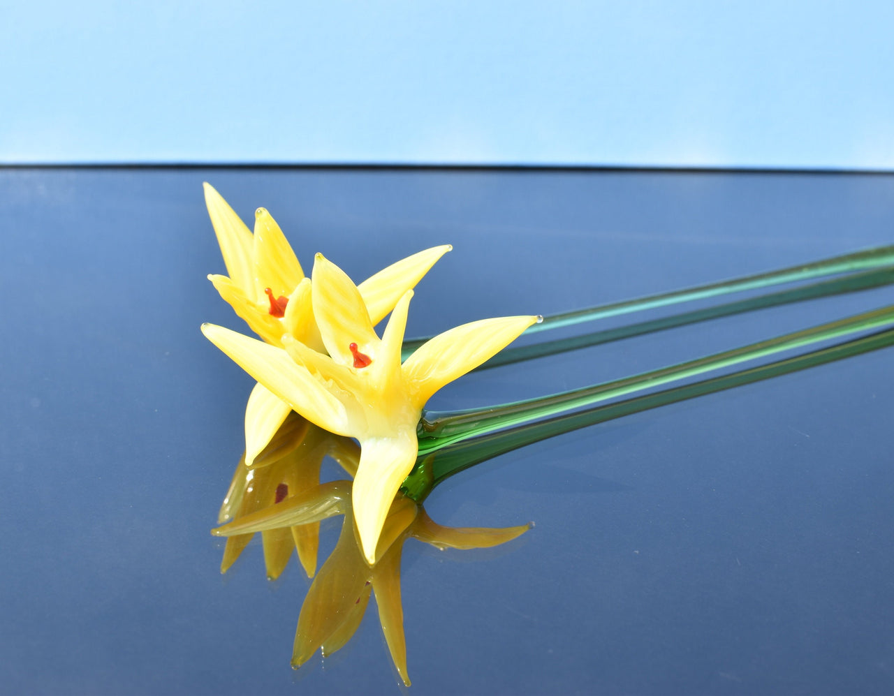 Yellow Glass Bird of Paradise Flower: Handmade Flame Work Sculpture