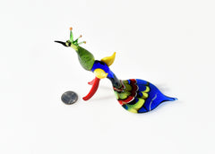 Hand Blown Art Glass Peacock Figurine: Whimsical Flame Worked Sculpture