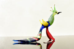 Hand Blown Art Glass Peacock Figurine: Whimsical Flame Worked Sculpture