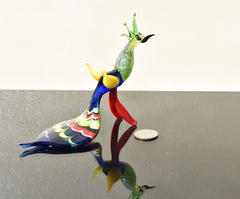 Hand Blown Art Glass Peacock Figurine: Whimsical Flame Worked Sculpture