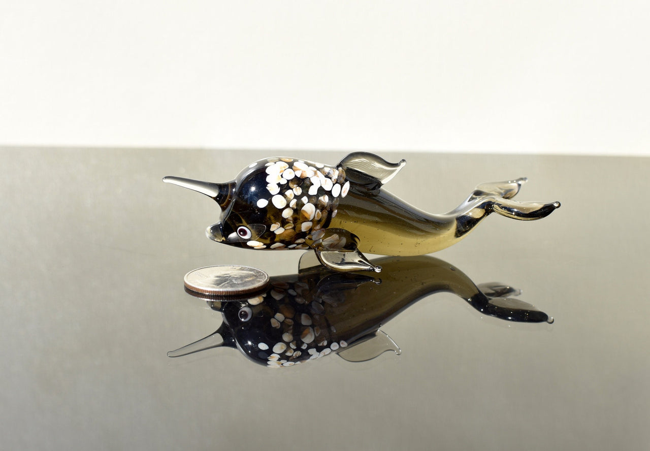 Handmade Glass Narwhal Figurine: Flame Work Collectible, 4-inch