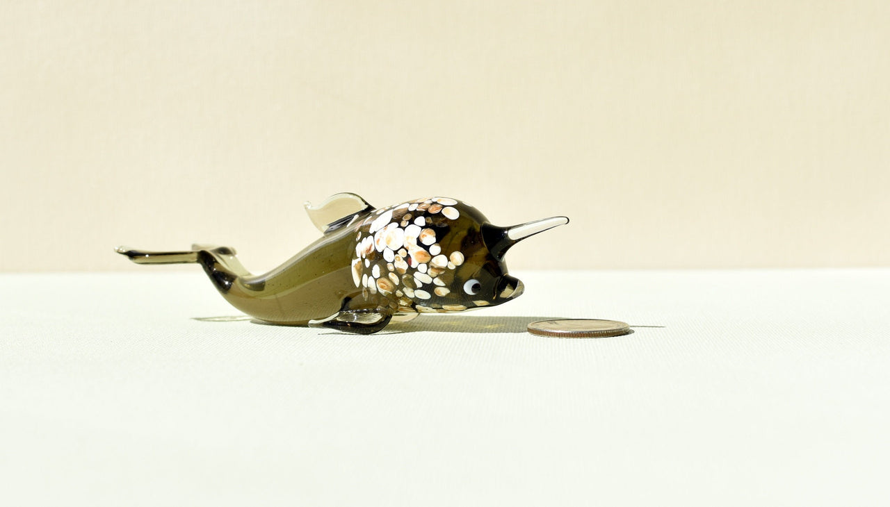 Hand Blown Glass Narwhal Figurine – Handmade Sea Animal Sculpture, Ocean & Beach Decor, Unique Desk Gift