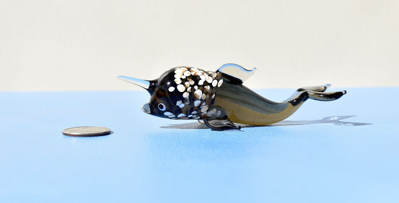 Handmade Glass Narwhal Figurine: Flame Work Collectible, 4-inch