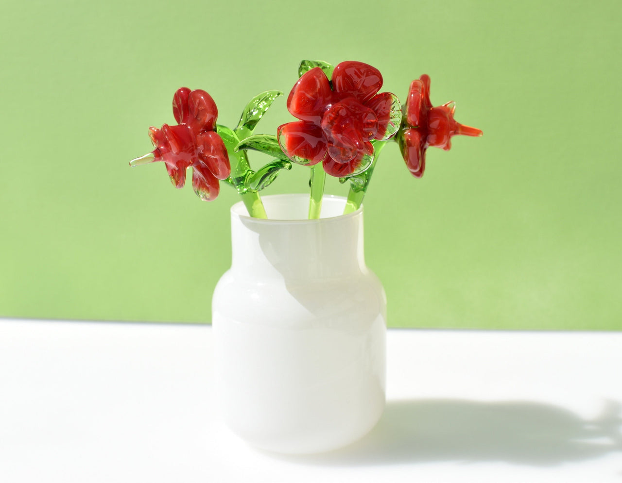 Handmade Red Glass Flower: Collectible Flamework Sculpture, 7 Inch