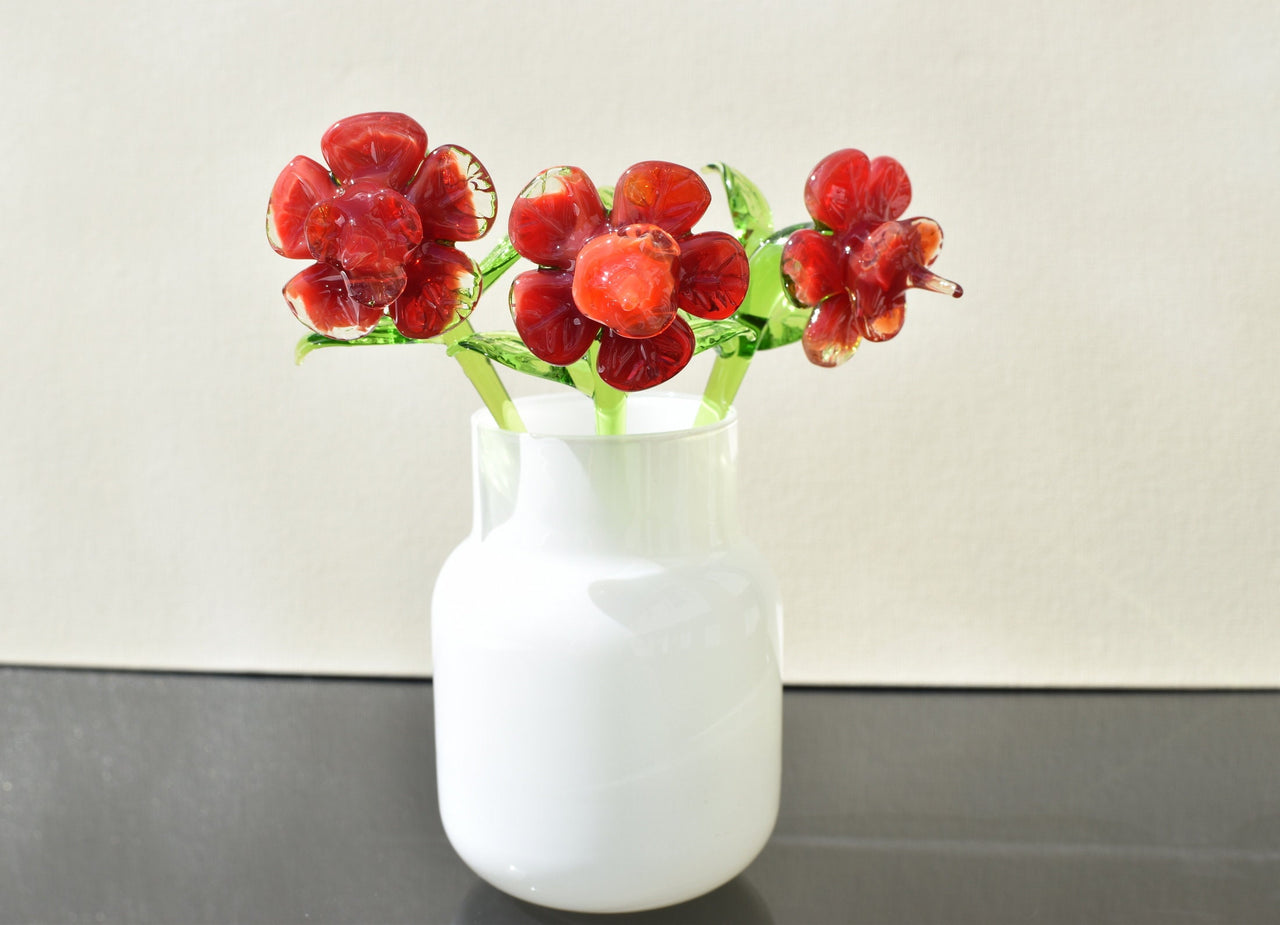 Handmade Red Glass Flower: Collectible Flamework Sculpture, 7 Inch
