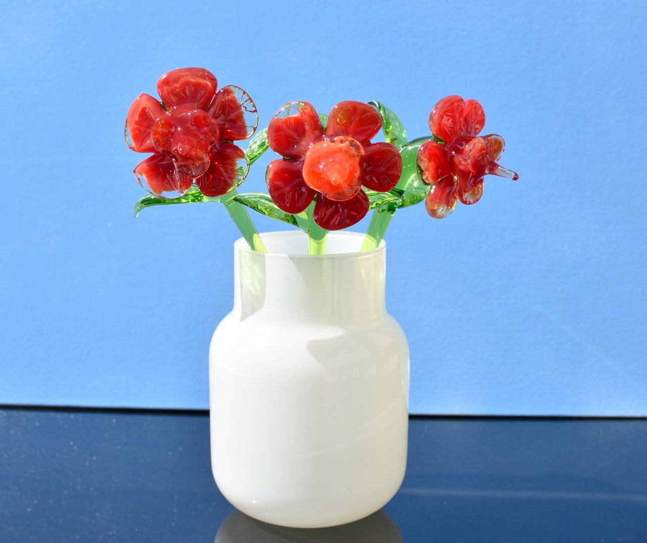 Handmade Red Glass Flower: Collectible Flamework Sculpture, 7 Inch