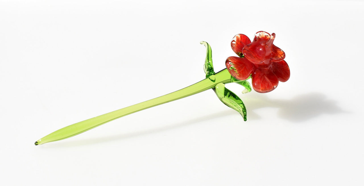 Hand Blown Red Glass Flowers: Collectible Flamework Sculpture, 7 Inch