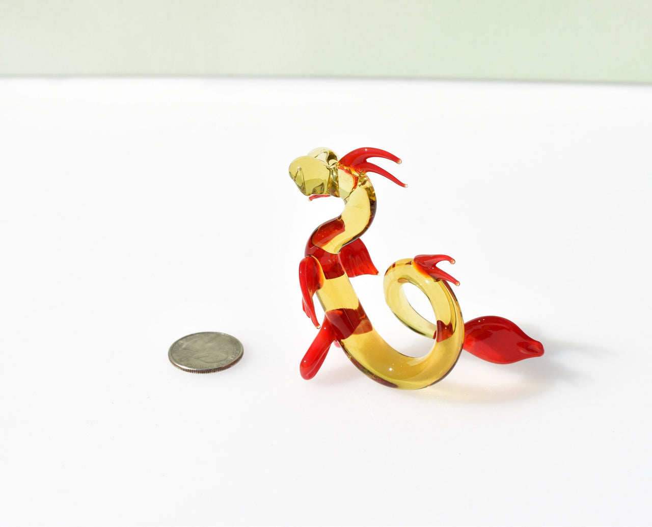 Handmade Art Glass Dragon Figurine: Orange Yellow Flame Work Collectible