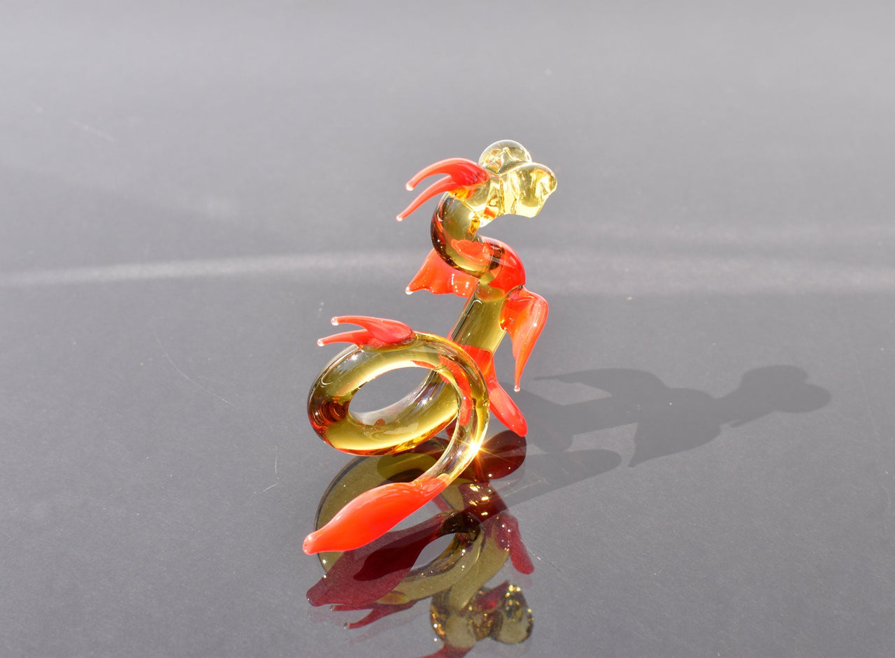 Handmade Art Glass Dragon Figurine: Orange Yellow Flame Work Collectible